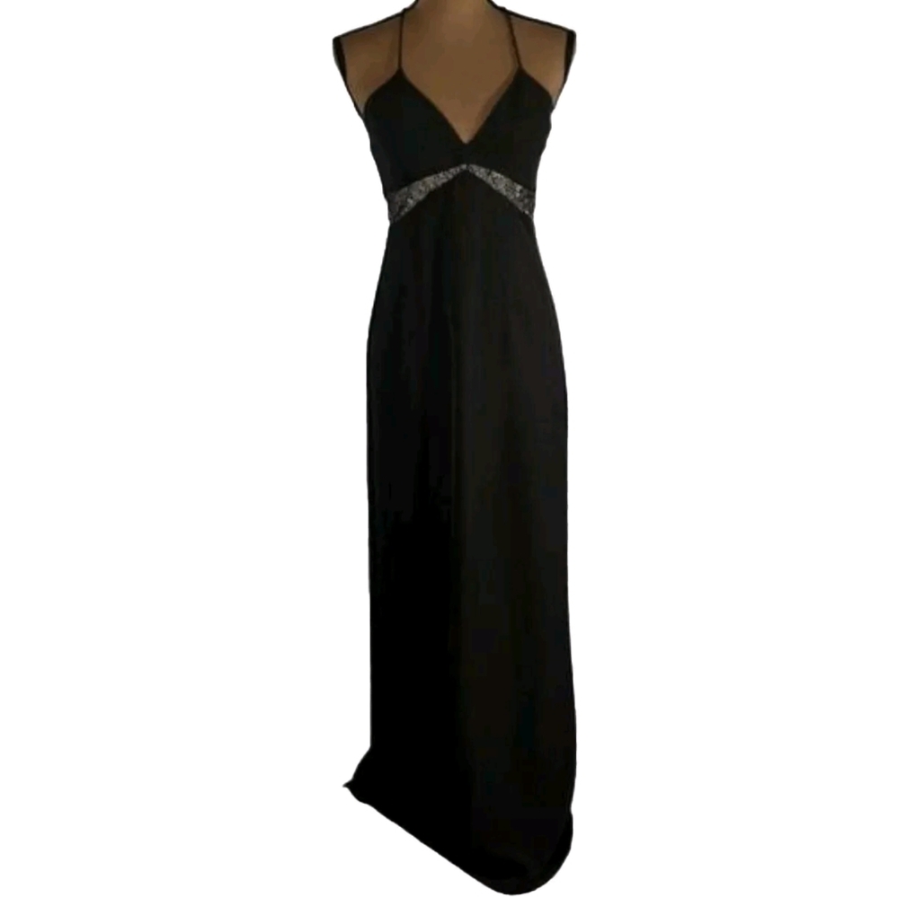 Aidan Mattox Evening Gown Dress Prom Black Tie Sleeveless Criss Cross Mesh Lace